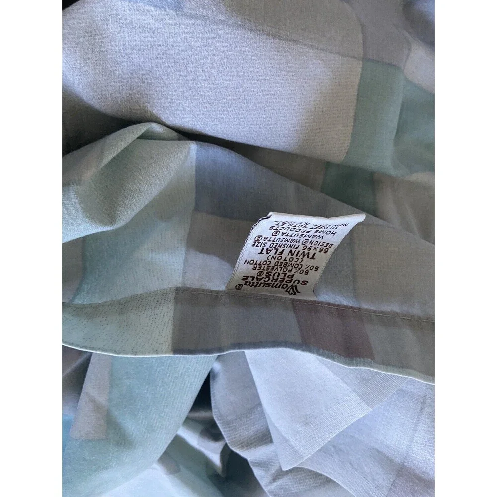 Wamsutta Super Percale Plus City Lights Blue Lavender Twin Flat Sheet Vtg 80's